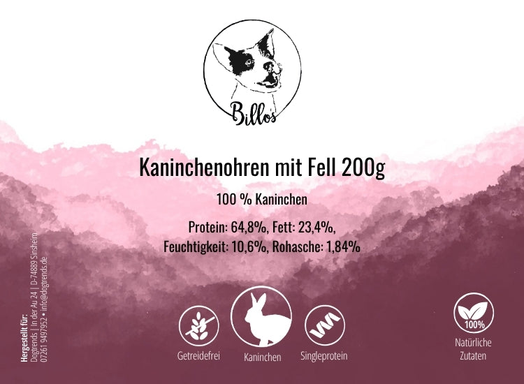Kaninchenohren mit Fell, 200g