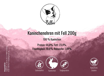 Kaninchenohren mit Fell, 200g