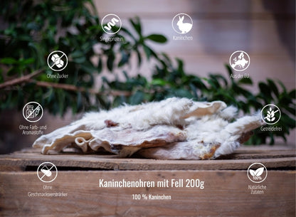 Kaninchenohren mit Fell, 200g